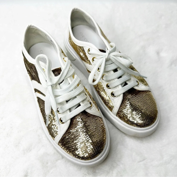 Geox Gold Sequin Tennis Shoes Size 7 - Picture 2 of 6